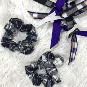 Set of 3 Plaid Scrunchies & Ribbon Tie